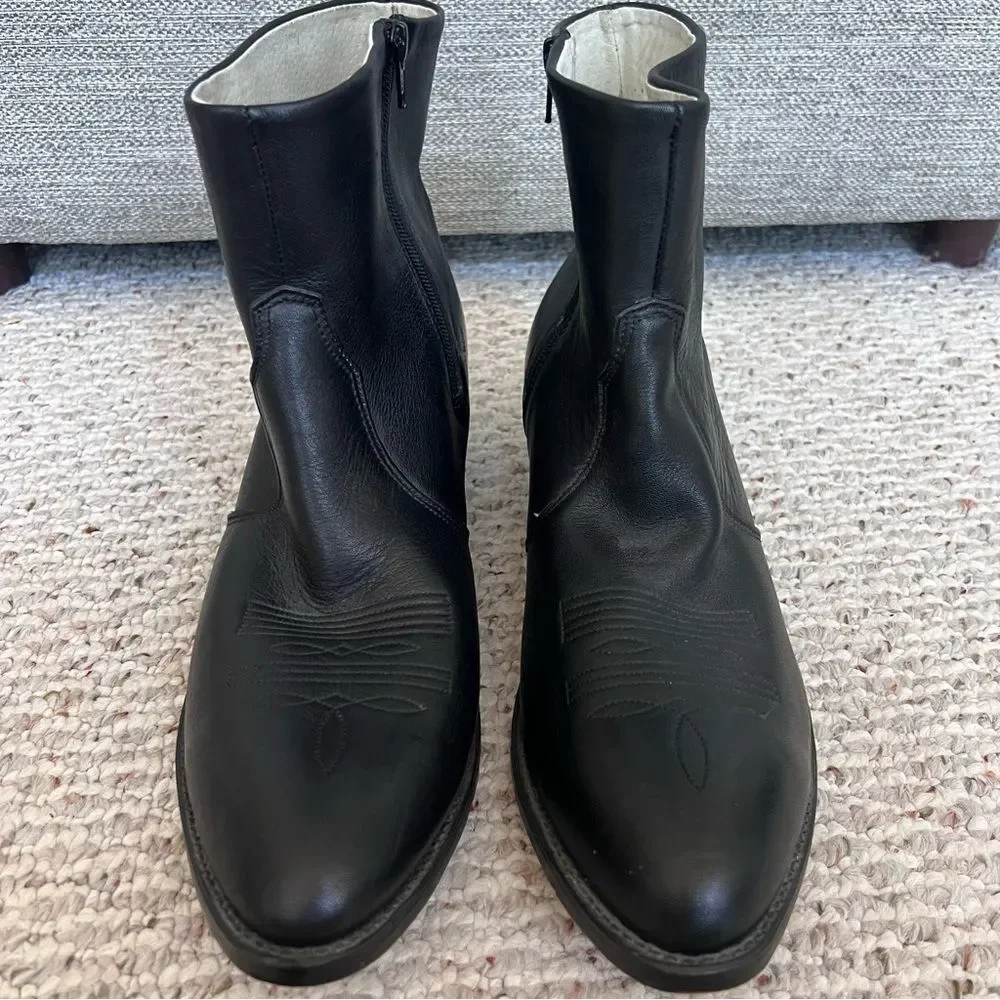 Durango Men’s Black Leather Western Ankle Boots Side Zip  DB950